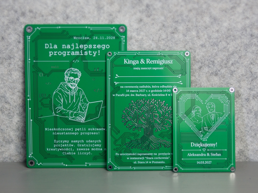 Zielone podziękowanie PCB Circuit Love z personalizowanym konturem